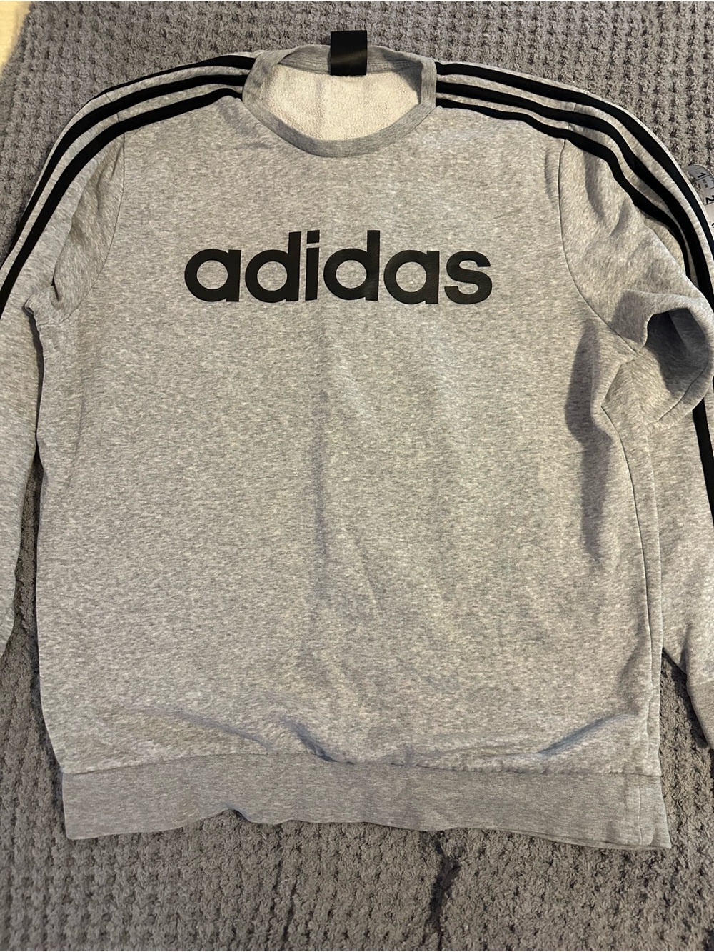 adidas Women’s Grey Large Crewneck Sweatshirt with Black Logo and Stripes